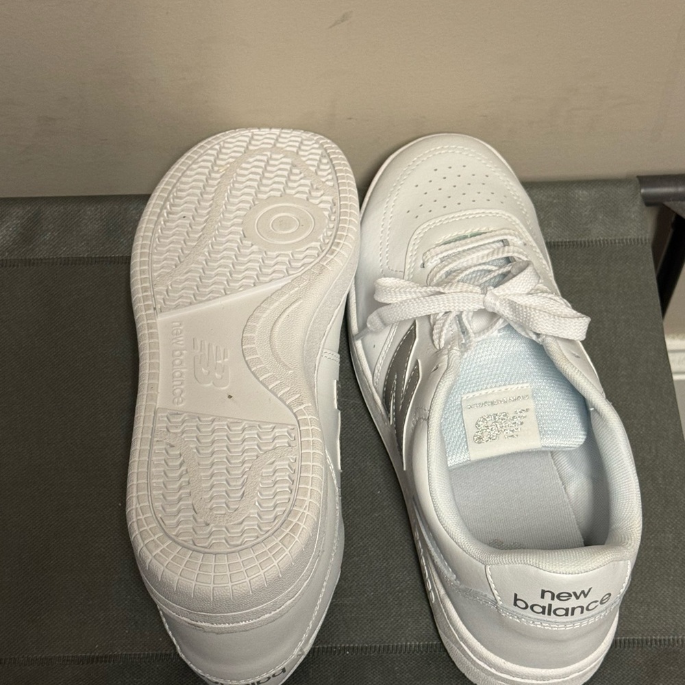 New Balance White and Silver Sneakers - Picture 3 of 5